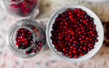 Cherry berries in a jar. Harvesting cherry compote for winter