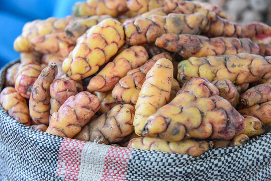 Urubamba, Peru - 30 June, 2022: Local produce on sale in the Urubamba Central Market, Sacred Valley, Cusco, Peru