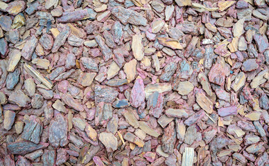 Shredded tree bark texture background.