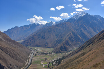 Panoramic views of the Sacred Valley of the Incas. Ollantaytambo, Cusco, Peru