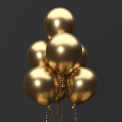 Closeup golden balloon on back color background. 3D Render. Minimal christmas idea concept.