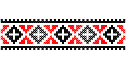 Embroidered good like old handmade cross-stitch ethnic Ukraine pattern. Ukrainian towel ornament, rushnyk called, vector.