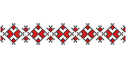 Embroidered good like old handmade cross-stitch ethnic Ukraine pattern. Ukrainian towel ornament, rushnyk called, vector.