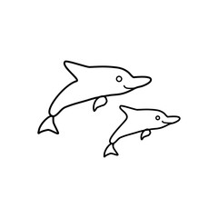 Graphic dolphin, sea animal vector cartoon illustration isolated on white, Simple flat symbol, silhouette icon line art decorative mammal, sign for design zoo alphabet coloring, web