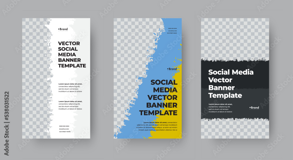 Poster vector vertical banner template for stories with grunge elements for photos.