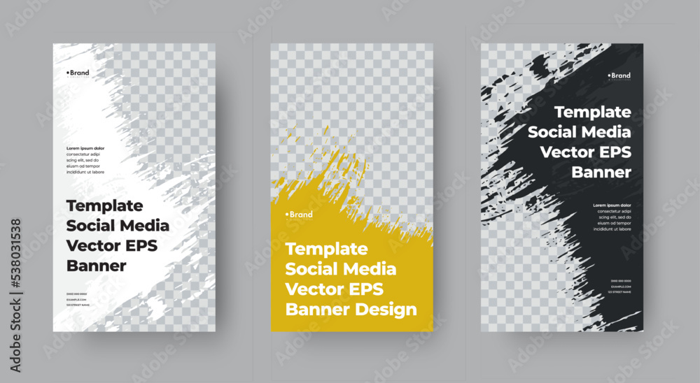 Poster set of vector banners for stories with grunge elements and place for photo.
