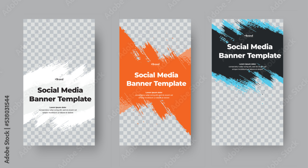 Poster set of vector banners for stories with grunge elements and place for photo.