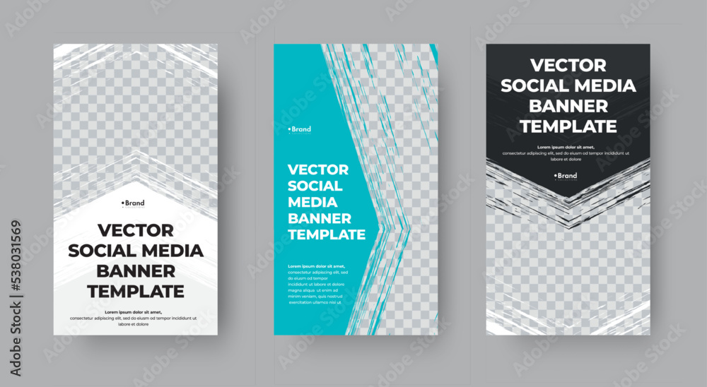 Poster Set of vector web banners for stories with arrow grunge elements. Vertical template with photo space.