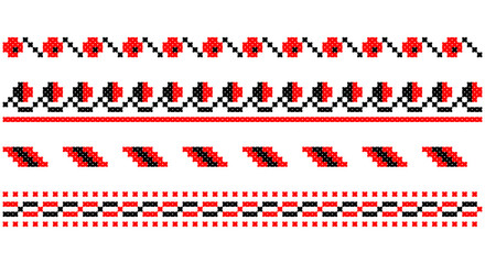 Embroidered good like old handmade cross-stitch ethnic Ukraine pattern. Ukrainian towel ornament, rushnyk called, vector.