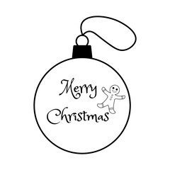 Christmas ball with the inscription Merry Christmas and a gingerbread man