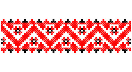 Embroidered good like old handmade cross-stitch ethnic Ukraine pattern. Ukrainian towel ornament, rushnyk called, vector.