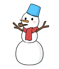 マフラーとバケツをかぶり、パイプタバコをくわえる三段重ねの雪だるま