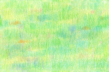 色鉛筆で描いたグリーンが爽やかな草原のシームレス背景テクスチャー - obrazy, fototapety, plakaty