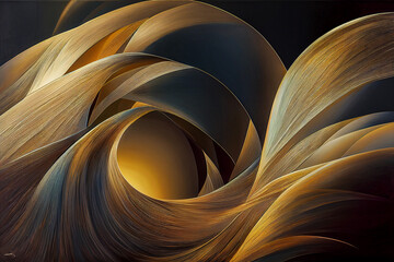 Swirling golden and blue. Acrylic Fluid Art. Dark blue waves in abstract ocean and golden foamy waves. Marble effect background or texture. Spectacular abstract glistening golden solid liquid waves