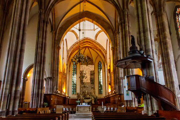 Interior of St. Thomas church in Strasbourg, France