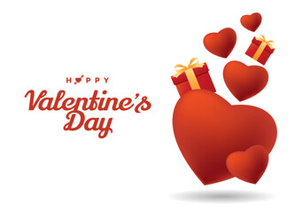 Happy valentines day with red hearts and red gift on transparent background. banner and greetings card template. Vector illustration © Akira 54