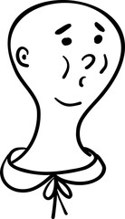 Hairless sad woman head. Bold female health. Art line no hair simple girl portrait. Mental health. Black and white people illustration 