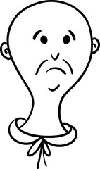 Hairless sad woman head. Bold female health. Art line no hair simple girl portrait. Mental health. Black and white people illustration 
