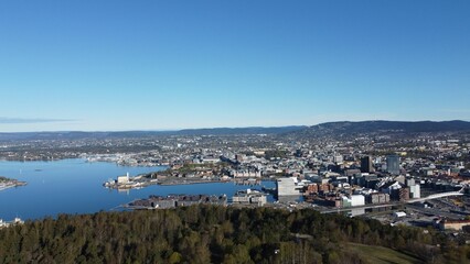 Arial shot of the city buildings and the river of the Hamaroy commune in Nordland Norway