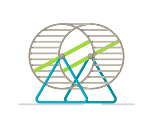 The metal hamster wheel is insulated on a white background. Vector illustration of hamster wheel. Rodent wheel.