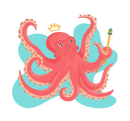 A sea animal with a crown and a stick in its tentacle. 