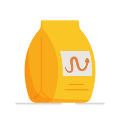Yellow bag of snake food. Vector illustration of purchased snake food isolated on white background. Animal products. 