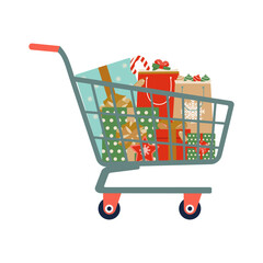 shopping trolley with christmas gifts