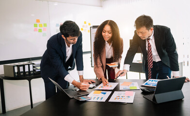  Young business creative team are brainstorming planning discussing while sitting in creative business discussing work in the office.