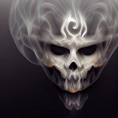 white smoke skull, ghost for halloween, black background