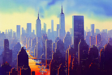 New York City Skyline. Watercolor illustration.
