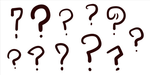 A set of vector question marks. Punctuation marks drawn in different styles.