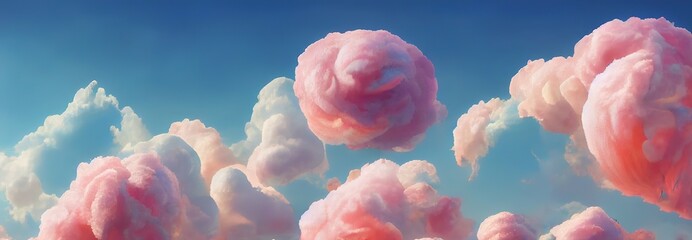 Cotton candy clouds wallpaper, Generative AI	 - obrazy, fototapety, plakaty