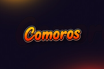 Country Name Comoros Written on Dark Background: Design Illustration in Creative Hand drawn style with Yellow and Orange Gradient. Used for welcoming, touring, or independence day celebration