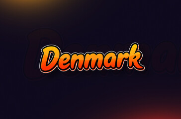 Country Name Denmark Written on Dark Background: Design Illustration in Creative Hand drawn style with Yellow and Orange Gradient. Used for welcoming, touring, or independence day celebration