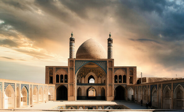Beautiful Iran. Agha Bozorg Mosque under colorful skies in the ancient City of Kashan