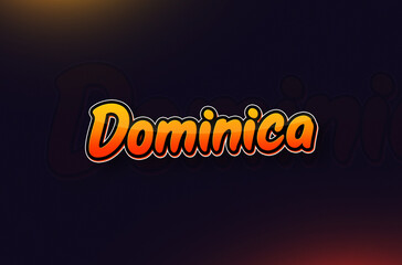 Country Name Dominica Written on Dark Background: Design Illustration in Creative Hand drawn style with Yellow and Orange Gradient. Used for welcoming, touring, or independence day celebration