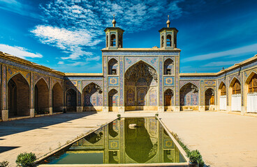  Peaceful courtyards of the Pink Mosque in Shiraz. Iran