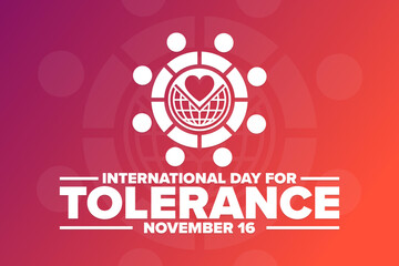 International Day for Tolerance. November 16. Holiday concept. Template for background, banner, card, poster with text inscription. Vector EPS10 illustration.