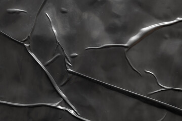 black crumpled and creased plastic poster texture background