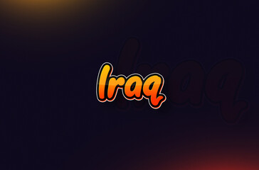Country Name Iraq Written on Dark Background: Design Illustration in Creative Hand drawn style with Yellow and Orange Gradient. Used for welcoming, touring, or independence day celebration