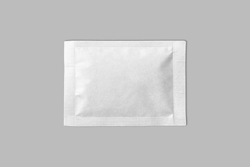 Blank white eco paper sachet mockup isolated on a grey background. 3d rendering.top view.