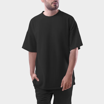 Black Mockup of an oversized men's t-shirt for design, print, pattern.