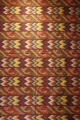 Cusco, Peru - 1 July, 2022: Andean textile weaving made with naturaly dyed Alpaca wool