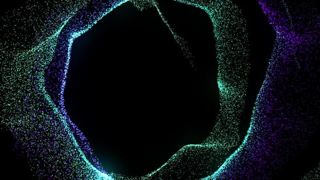 Abstract Multi Colored Magic Wave Hypnotic Seamless Looped Composition. Glowing Neon Particles Wave. Background Loop Element for Vj Loops, Projection, Nightclub, Night Party, Led Screen
