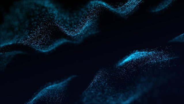 Abstract Sine Magic Wave Hypnotic Seamless Looped Composition. Glowing Blue Particles Wave. Background Loop Element for Vj Loops, Projection, Nightclub, Night Party, Led Screen