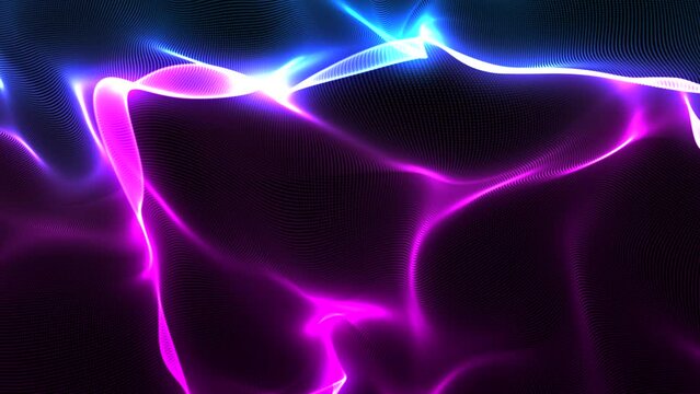 Blue and Purple Color Abstract Sine Magic Wave Hypnotic Seamless Looped Composition. Glowing Neon Particles Wave. Background Loop Element for Vj Loops, Projection, Nightclub, Night Party, Led Screen