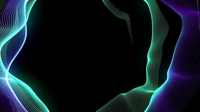 Abstract Multi Colored Magic Wave Hypnotic Seamless Looped Composition. Glowing Neon Particles Wave. Background Loop Element for Vj Loops, Projection, Nightclub, Night Party, Led Screen