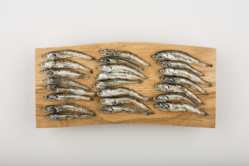 dried anchovy on white background
