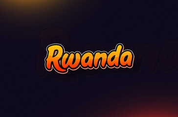 Country Name Rwanda Typography on Dark Background: Design Illustration in Creative Hand drawn style with Yellow and Orange Gradient. Used for welcoming, touring, or independence day celebration