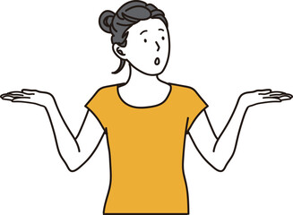 両手を上げ驚く女性